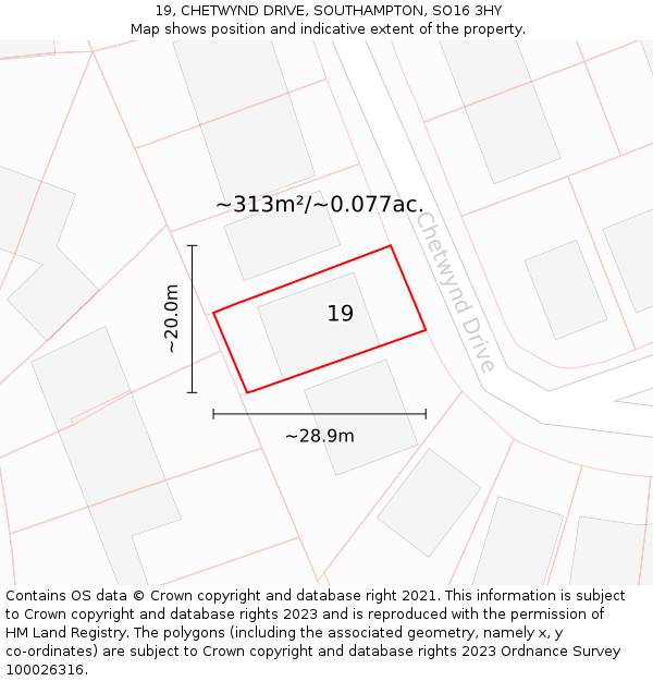 19, CHETWYND DRIVE, SOUTHAMPTON, SO16 3HY: Plot and title map