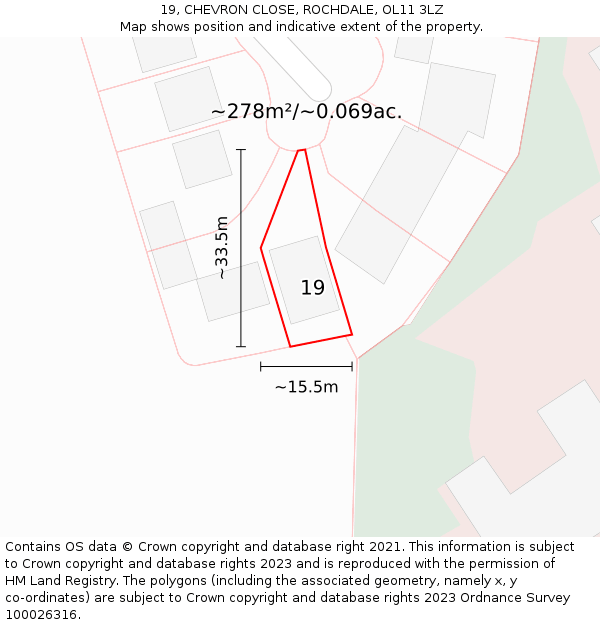 19, CHEVRON CLOSE, ROCHDALE, OL11 3LZ: Plot and title map
