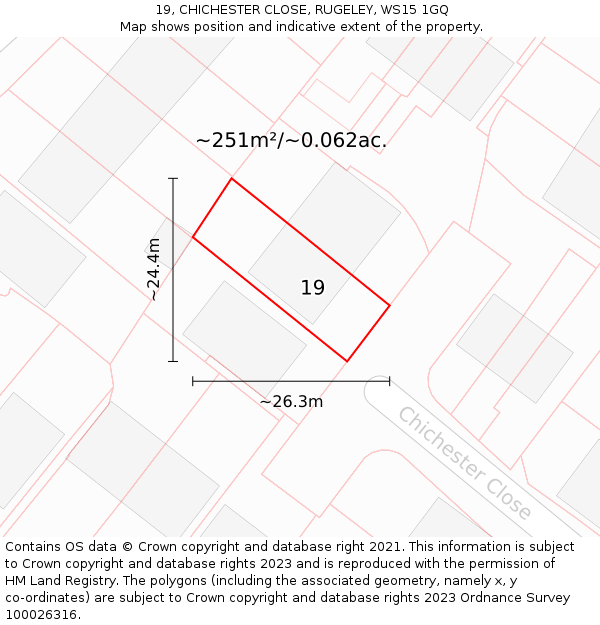 19, CHICHESTER CLOSE, RUGELEY, WS15 1GQ: Plot and title map