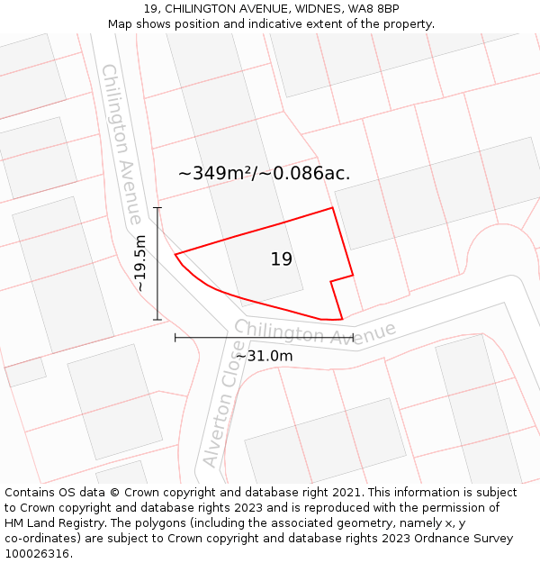 19, CHILINGTON AVENUE, WIDNES, WA8 8BP: Plot and title map