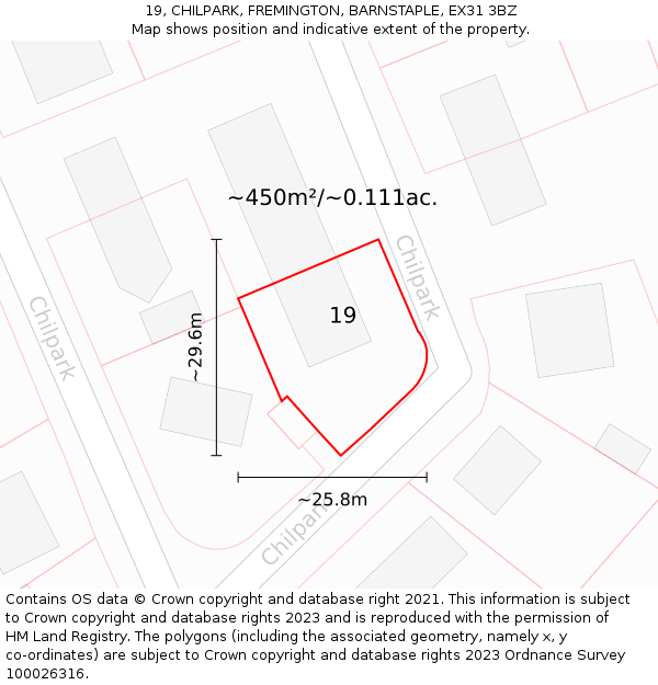 19, CHILPARK, FREMINGTON, BARNSTAPLE, EX31 3BZ: Plot and title map