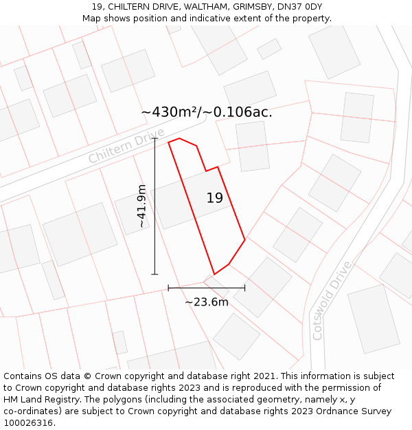 19, CHILTERN DRIVE, WALTHAM, GRIMSBY, DN37 0DY: Plot and title map