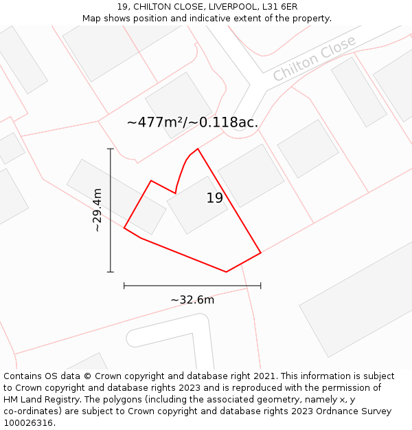 19, CHILTON CLOSE, LIVERPOOL, L31 6ER: Plot and title map