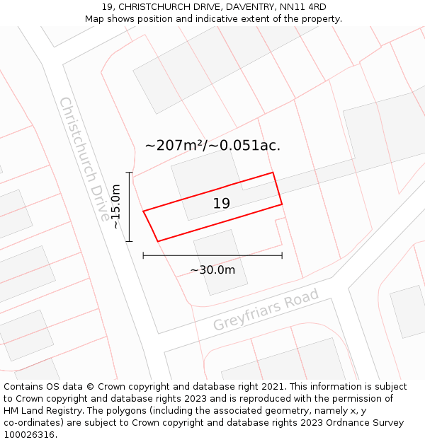 19, CHRISTCHURCH DRIVE, DAVENTRY, NN11 4RD: Plot and title map