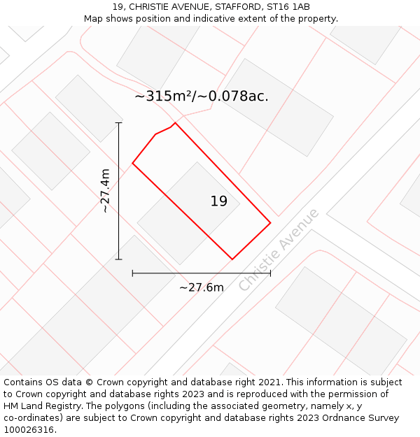 19, CHRISTIE AVENUE, STAFFORD, ST16 1AB: Plot and title map
