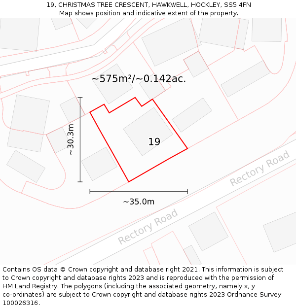 19, CHRISTMAS TREE CRESCENT, HAWKWELL, HOCKLEY, SS5 4FN: Plot and title map