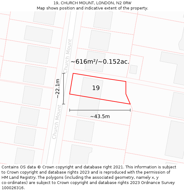 19, CHURCH MOUNT, LONDON, N2 0RW: Plot and title map