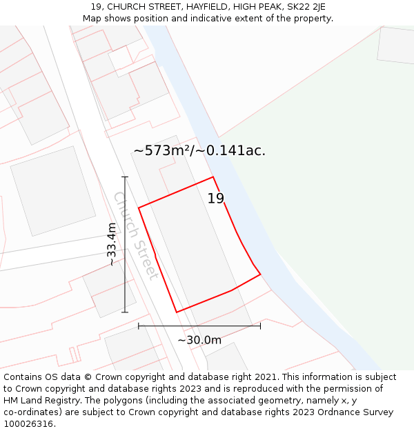 19, CHURCH STREET, HAYFIELD, HIGH PEAK, SK22 2JE: Plot and title map
