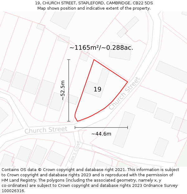 19, CHURCH STREET, STAPLEFORD, CAMBRIDGE, CB22 5DS: Plot and title map