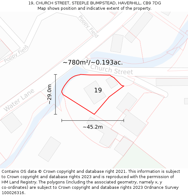 19, CHURCH STREET, STEEPLE BUMPSTEAD, HAVERHILL, CB9 7DG: Plot and title map