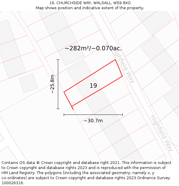 19, CHURCHSIDE WAY, WALSALL, WS9 8XG: Plot and title map