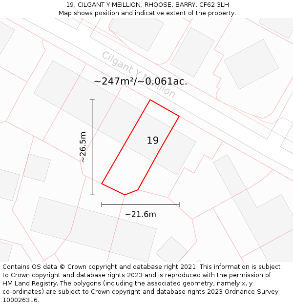 19, CILGANT Y MEILLION, RHOOSE, BARRY, CF62 3LH: Plot and title map