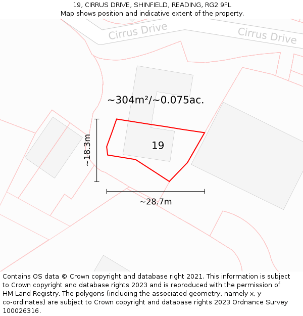 19, CIRRUS DRIVE, SHINFIELD, READING, RG2 9FL: Plot and title map