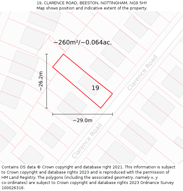 19, CLARENCE ROAD, BEESTON, NOTTINGHAM, NG9 5HY: Plot and title map