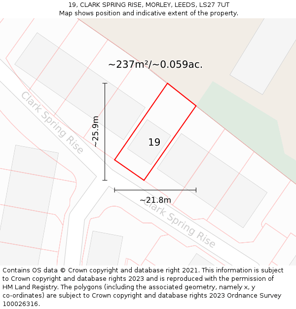 19, CLARK SPRING RISE, MORLEY, LEEDS, LS27 7UT: Plot and title map