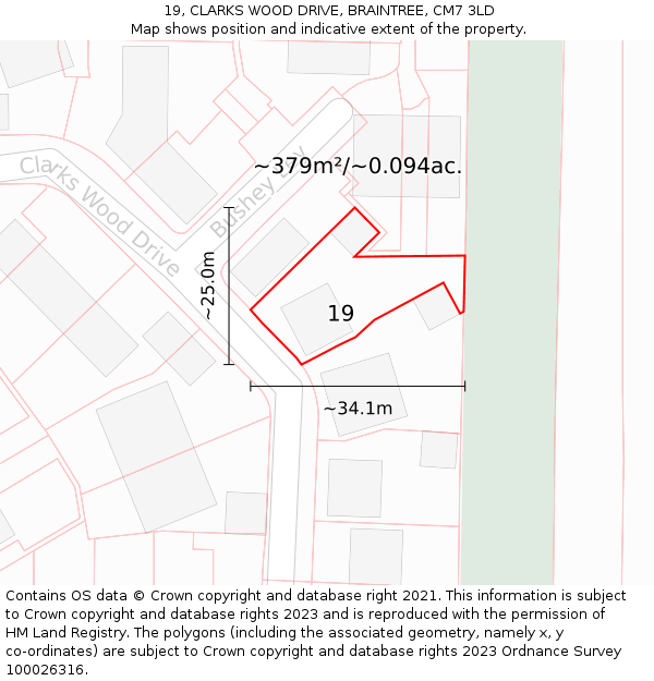 19, CLARKS WOOD DRIVE, BRAINTREE, CM7 3LD: Plot and title map