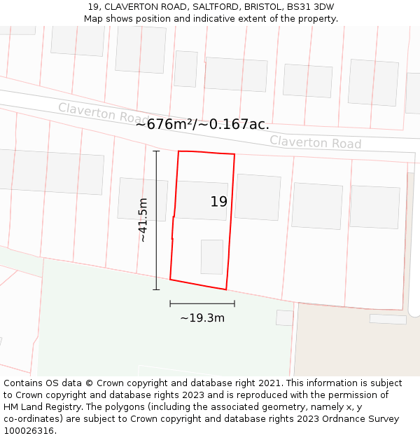 19, CLAVERTON ROAD, SALTFORD, BRISTOL, BS31 3DW: Plot and title map