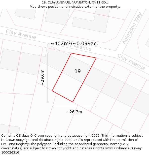 19, CLAY AVENUE, NUNEATON, CV11 6DU: Plot and title map