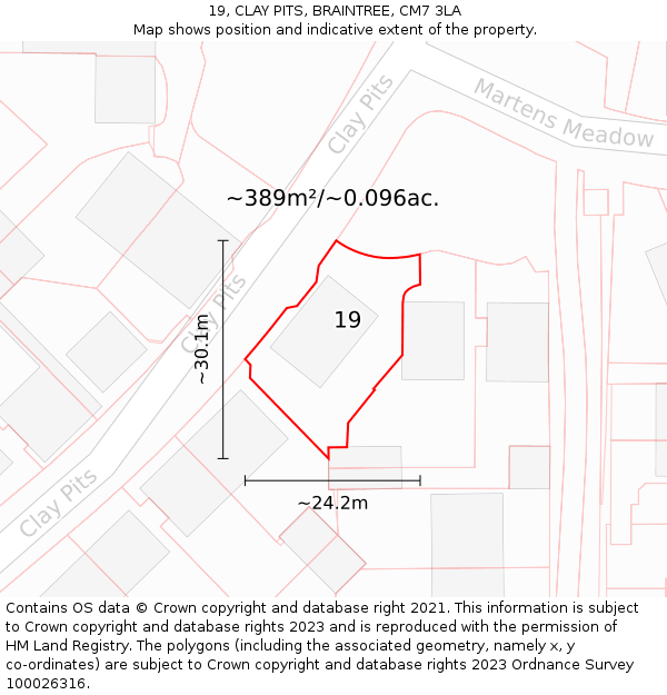 19, CLAY PITS, BRAINTREE, CM7 3LA: Plot and title map
