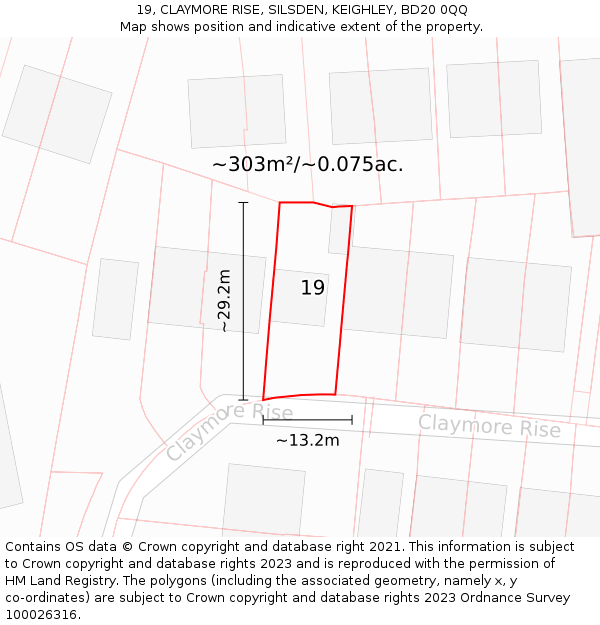 19, CLAYMORE RISE, SILSDEN, KEIGHLEY, BD20 0QQ: Plot and title map