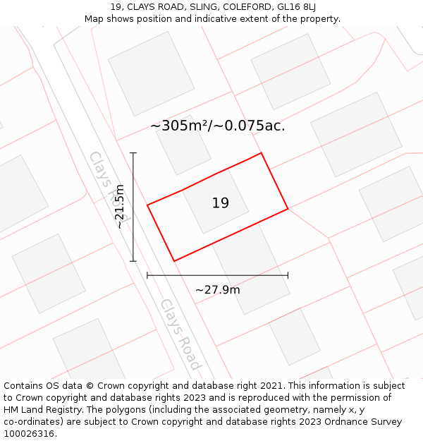 19, CLAYS ROAD, SLING, COLEFORD, GL16 8LJ: Plot and title map