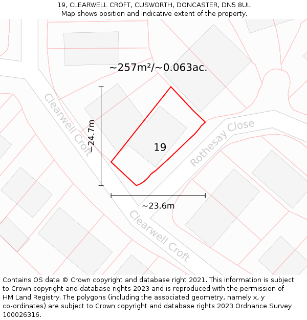 19, CLEARWELL CROFT, CUSWORTH, DONCASTER, DN5 8UL: Plot and title map