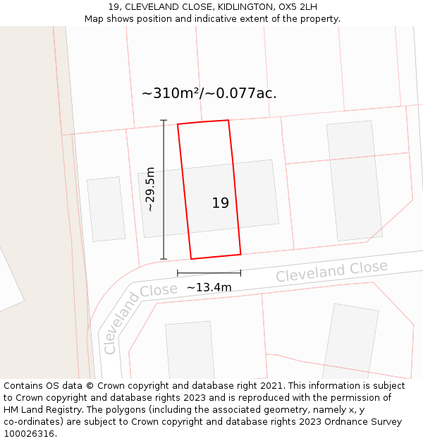 19, CLEVELAND CLOSE, KIDLINGTON, OX5 2LH: Plot and title map