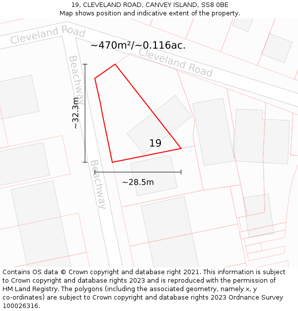 19, CLEVELAND ROAD, CANVEY ISLAND, SS8 0BE: Plot and title map