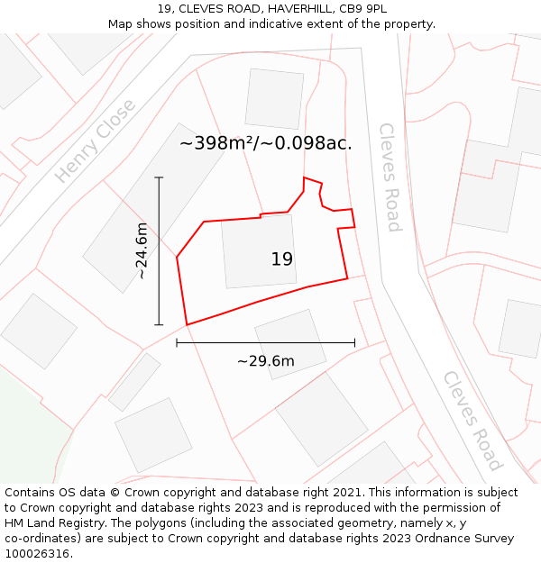 19, CLEVES ROAD, HAVERHILL, CB9 9PL: Plot and title map