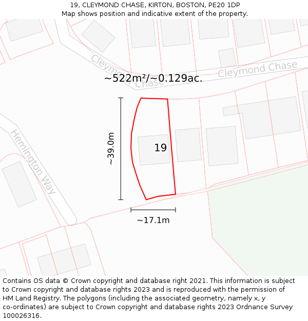 19, CLEYMOND CHASE, KIRTON, BOSTON, PE20 1DP: Plot and title map