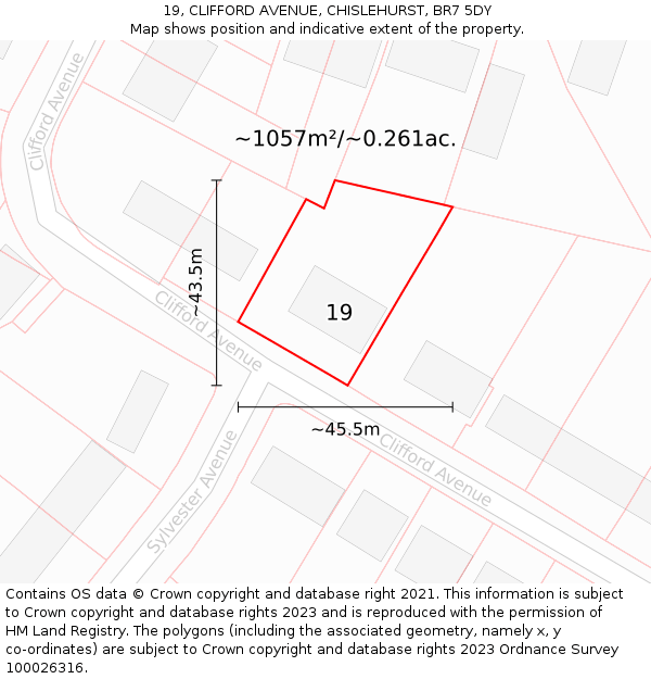 19, CLIFFORD AVENUE, CHISLEHURST, BR7 5DY: Plot and title map