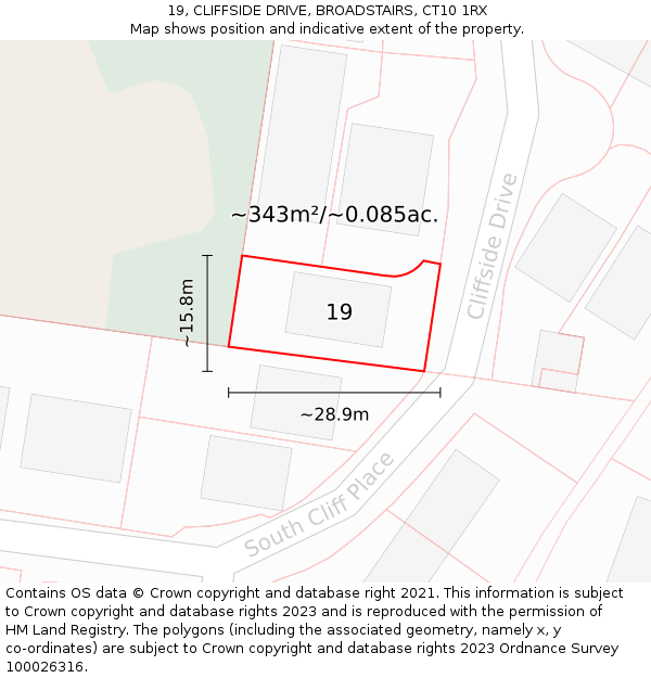 19, CLIFFSIDE DRIVE, BROADSTAIRS, CT10 1RX: Plot and title map
