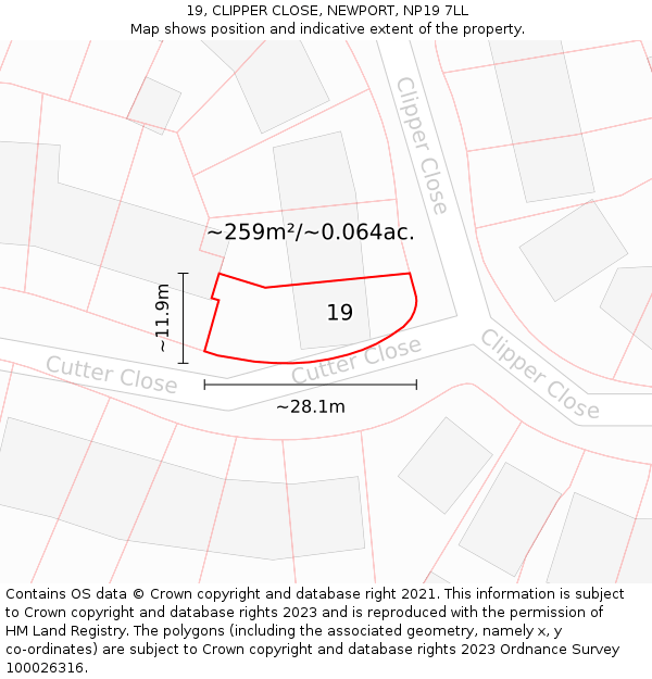 19, CLIPPER CLOSE, NEWPORT, NP19 7LL: Plot and title map