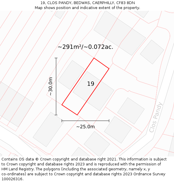 19, CLOS PANDY, BEDWAS, CAERPHILLY, CF83 8DN: Plot and title map
