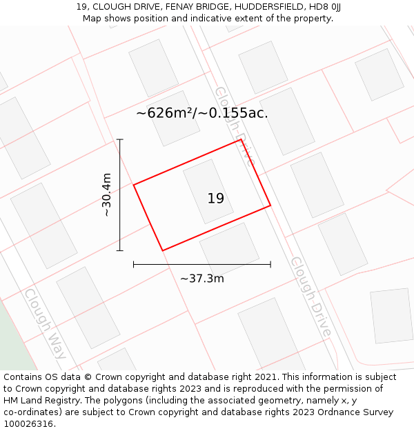 19, CLOUGH DRIVE, FENAY BRIDGE, HUDDERSFIELD, HD8 0JJ: Plot and title map
