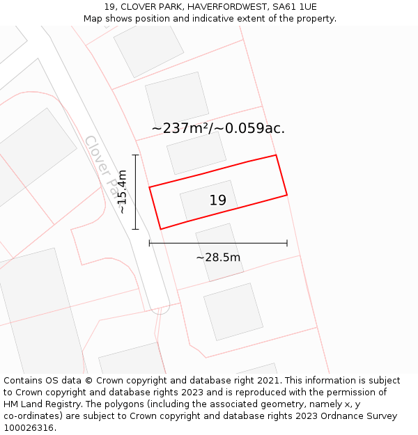 19, CLOVER PARK, HAVERFORDWEST, SA61 1UE: Plot and title map