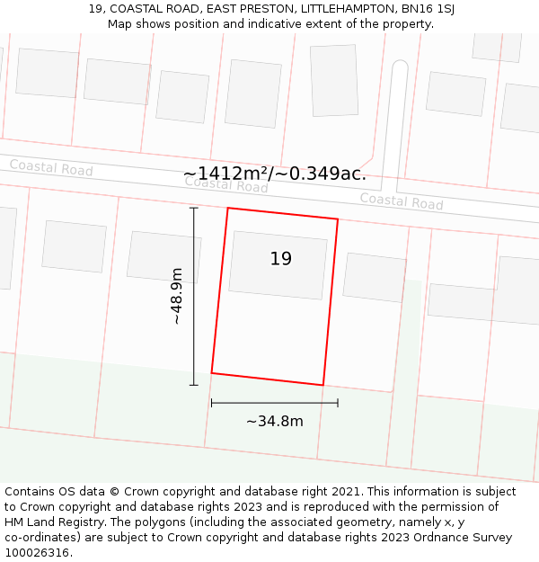 19, COASTAL ROAD, EAST PRESTON, LITTLEHAMPTON, BN16 1SJ: Plot and title map