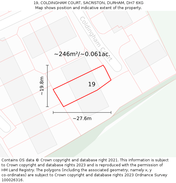 19, COLDINGHAM COURT, SACRISTON, DURHAM, DH7 6XG: Plot and title map