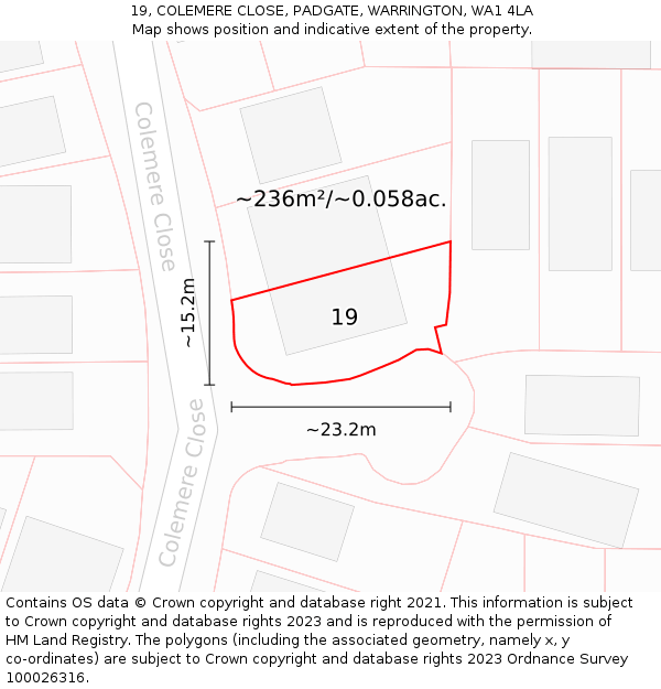 19, COLEMERE CLOSE, PADGATE, WARRINGTON, WA1 4LA: Plot and title map