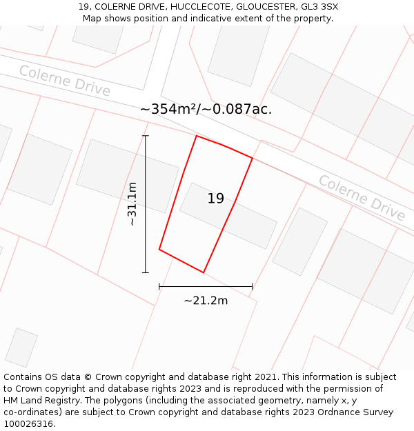 19, COLERNE DRIVE, HUCCLECOTE, GLOUCESTER, GL3 3SX: Plot and title map