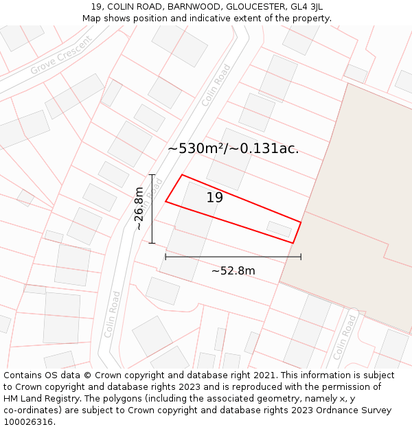 19, COLIN ROAD, BARNWOOD, GLOUCESTER, GL4 3JL: Plot and title map