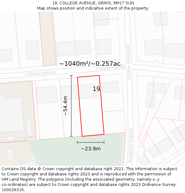 19, COLLEGE AVENUE, GRAYS, RM17 5UN: Plot and title map