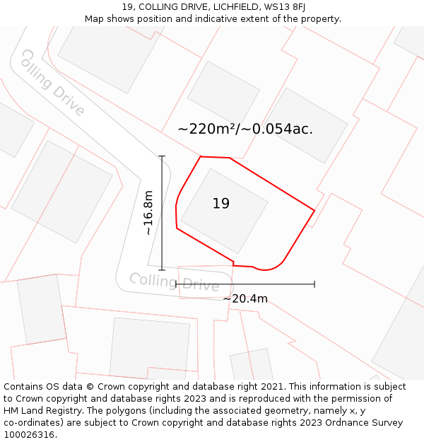 19, COLLING DRIVE, LICHFIELD, WS13 8FJ: Plot and title map