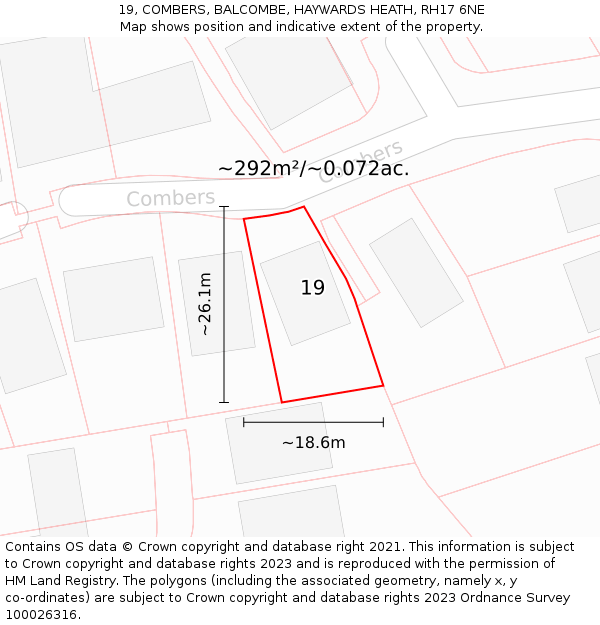 19, COMBERS, BALCOMBE, HAYWARDS HEATH, RH17 6NE: Plot and title map