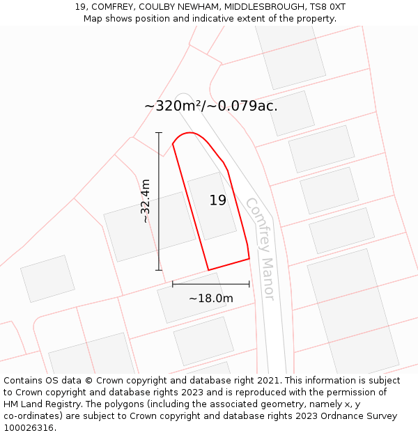 19, COMFREY, COULBY NEWHAM, MIDDLESBROUGH, TS8 0XT: Plot and title map