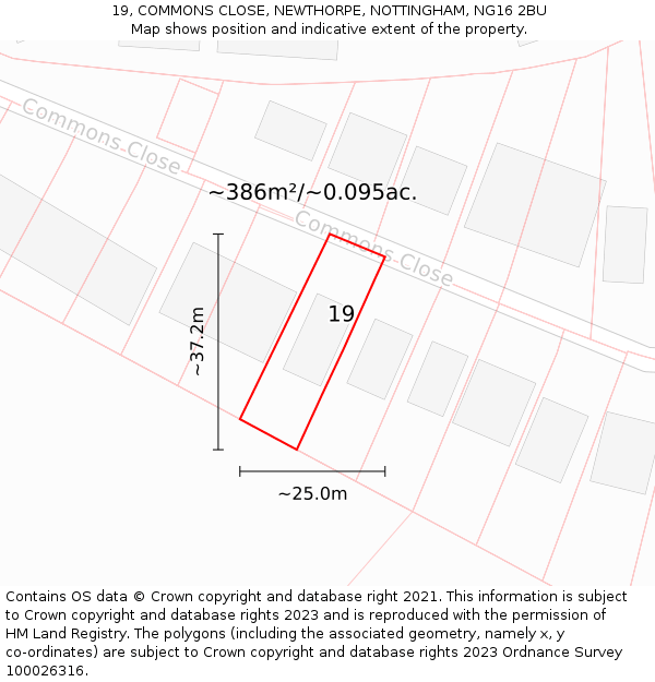19, COMMONS CLOSE, NEWTHORPE, NOTTINGHAM, NG16 2BU: Plot and title map