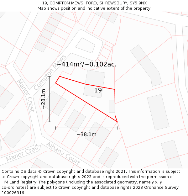 19, COMPTON MEWS, FORD, SHREWSBURY, SY5 9NX: Plot and title map
