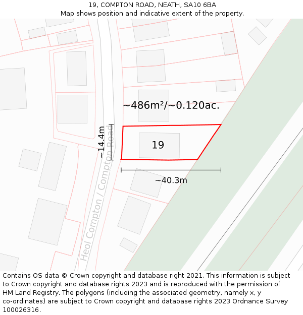 19, COMPTON ROAD, NEATH, SA10 6BA: Plot and title map