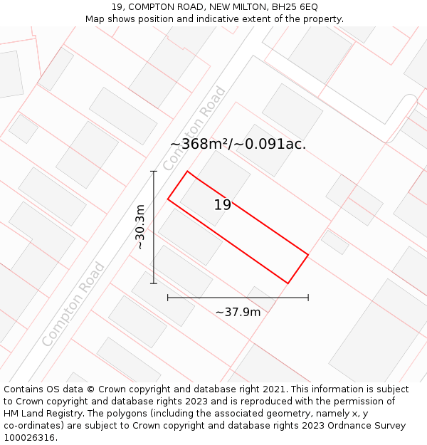 19, COMPTON ROAD, NEW MILTON, BH25 6EQ: Plot and title map