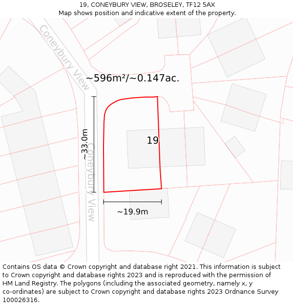 19, CONEYBURY VIEW, BROSELEY, TF12 5AX: Plot and title map
